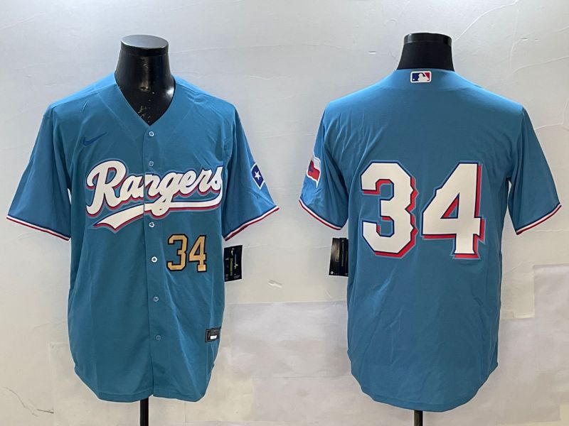 Men Texas Rangers #34 No Name Light Blue Game 2025 Nike MLB Jersey style 1->texas rangers->MLB Jersey